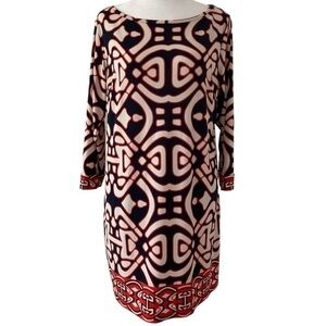 Laundry by Design 10 dress blue white red 3/4 sleeves